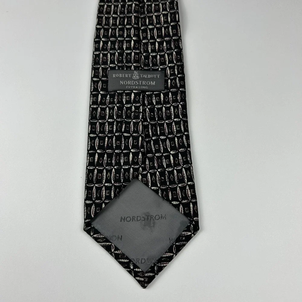 Robert Talbott Nordstrom XL‎ Black Geometric Silk Tie USA